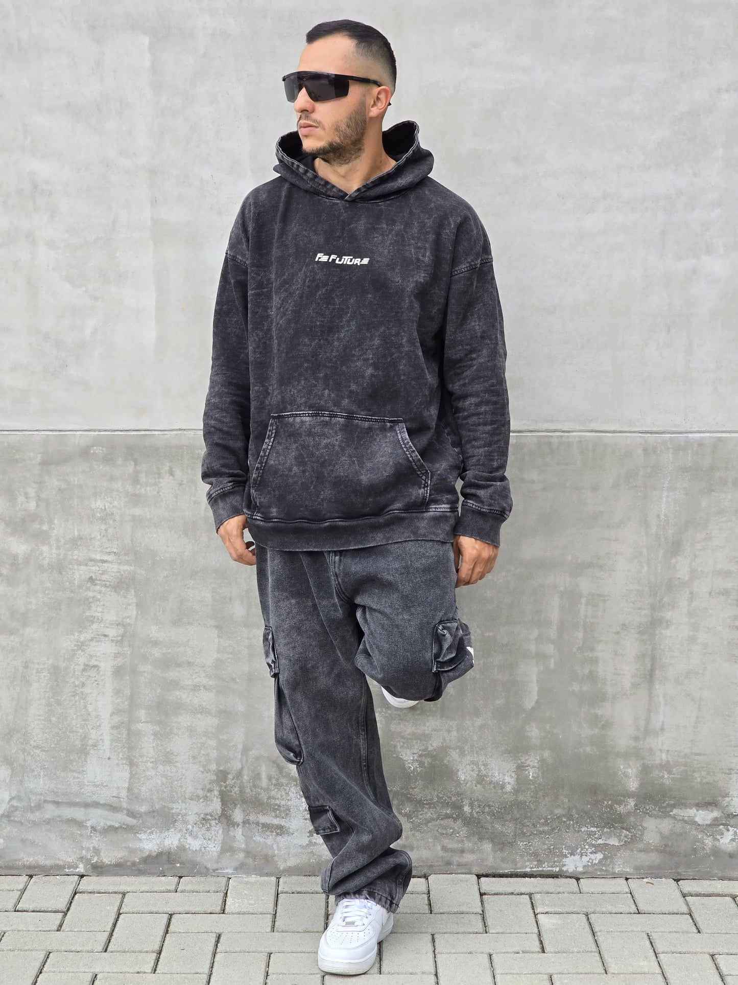 Hoodie Oversize Negro Acid wash