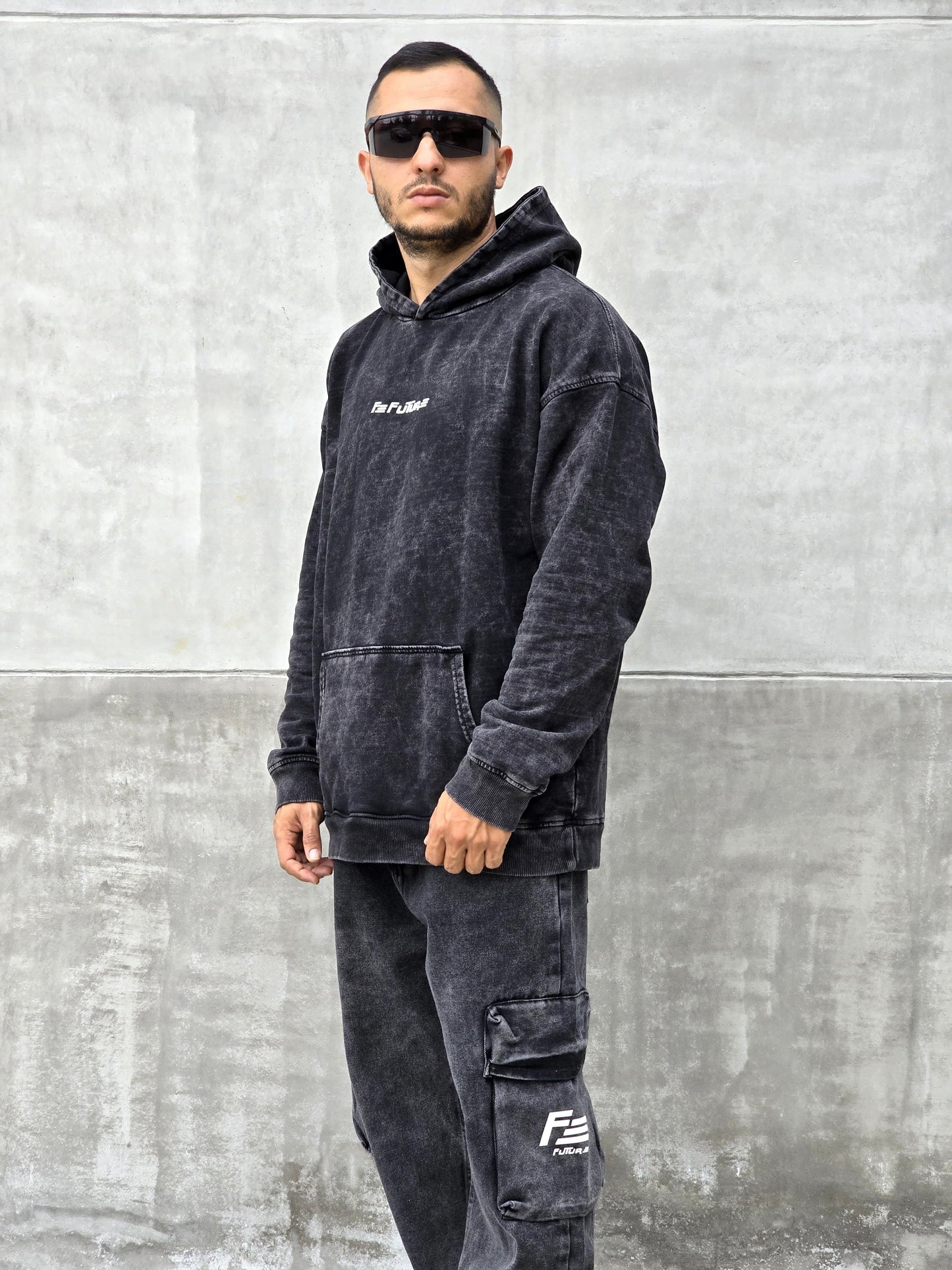 Hoodie Oversize Negro Acid wash