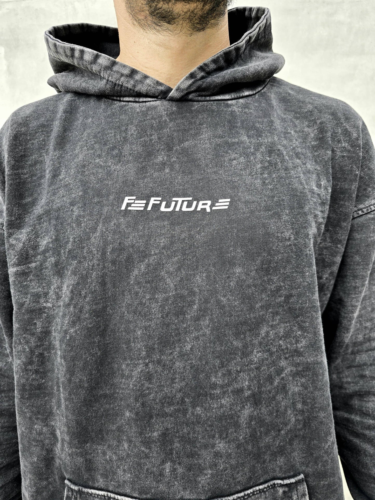 Hoodie Oversize Negro Acid wash