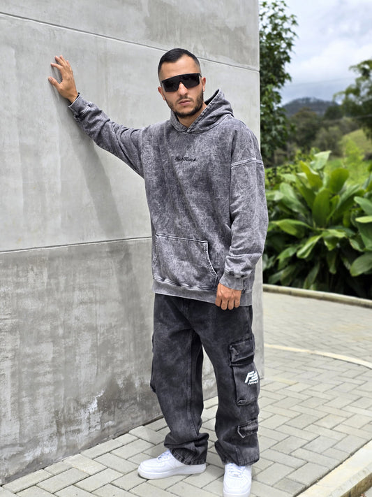 Hoodie Oversize Gris Acid wash