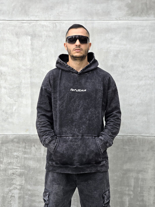 Hoodie Oversize Negro Acid wash