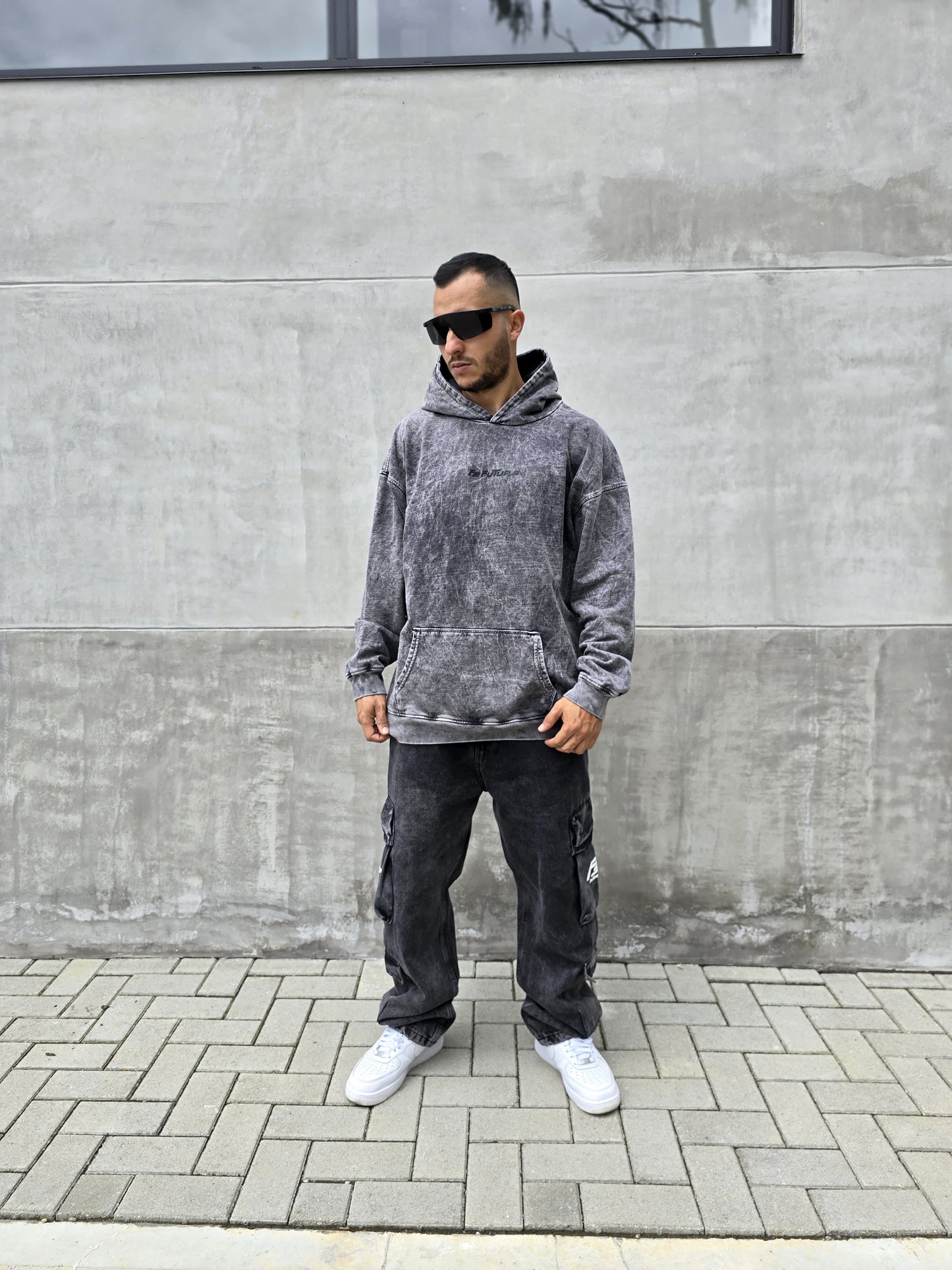 Hoodie Oversize Gris Acid wash